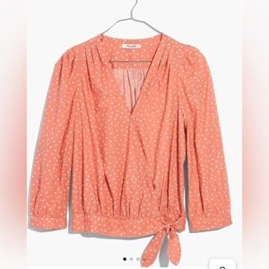 Madewell Wrap Top in Star Scatter peach v-neck 3/4 sleeves XS